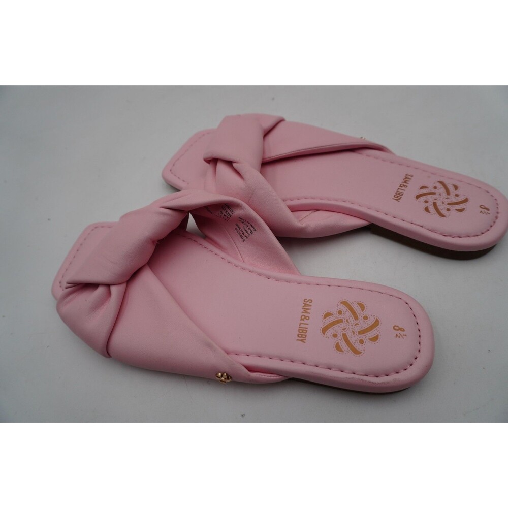Sam & Libby Womens Sz 8.5 Tallulah Pink Twist Knot Square Toe Flat Summer Slides